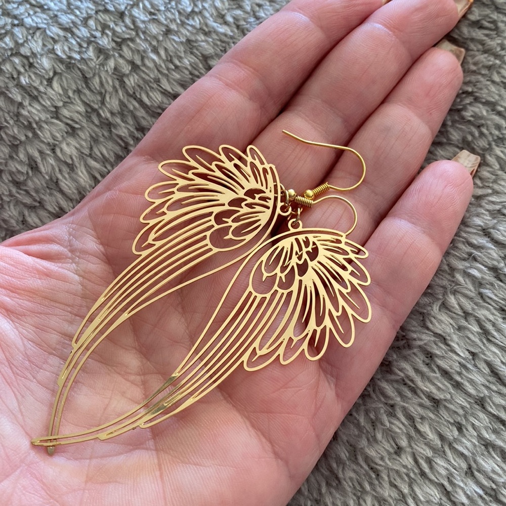 Golden Angel Wings Earrings - Picture 2 of 2